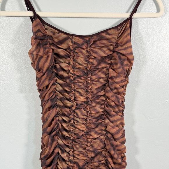 Urban Outfitters Ruched Mesh Mini Dress Animal Leopard Brown Y2K Bodycon - Picture 8 of 8
